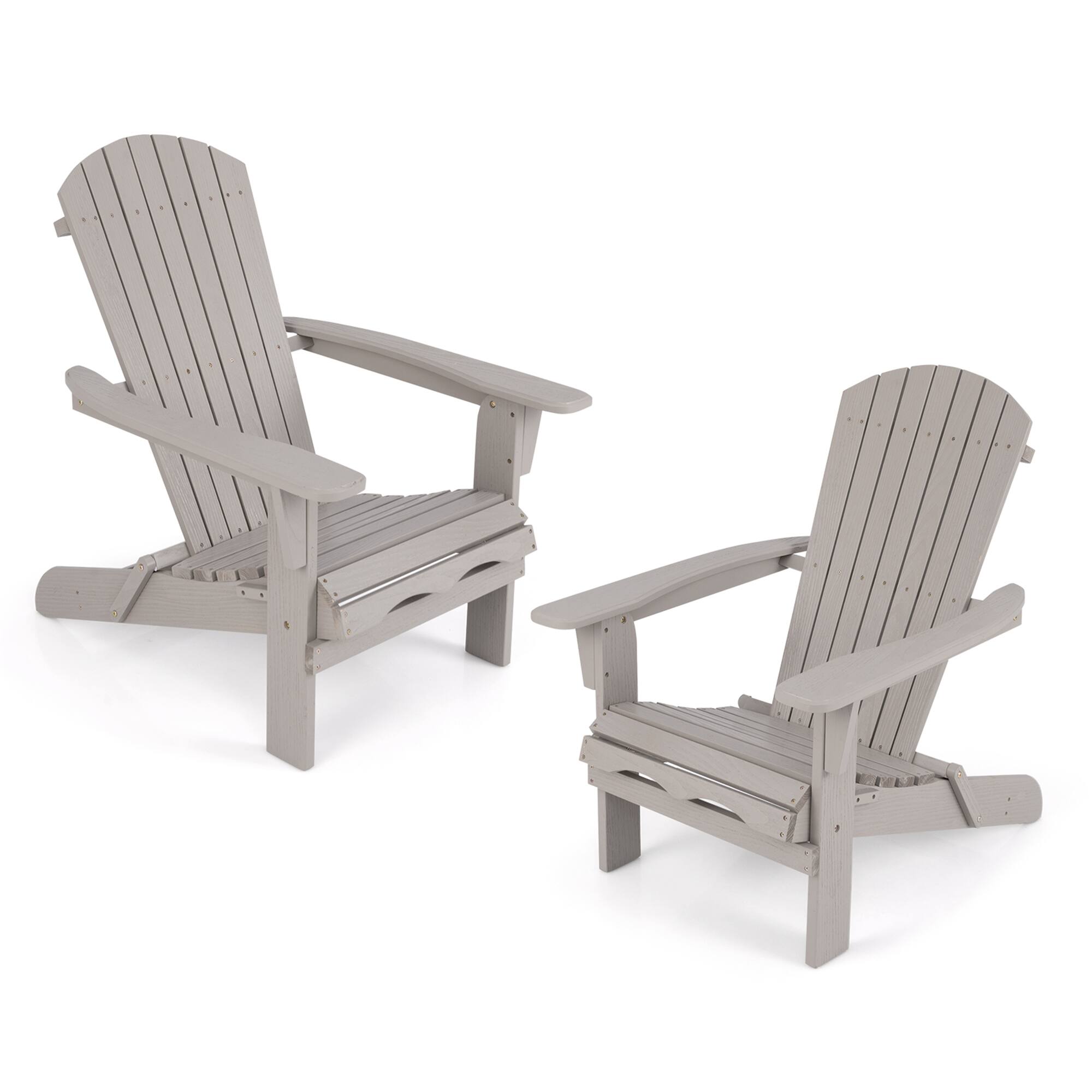 Gymax - Folding Adirondack Chair Set of 2 w/ High Backrest & Wide Armrests Wooden - Gray