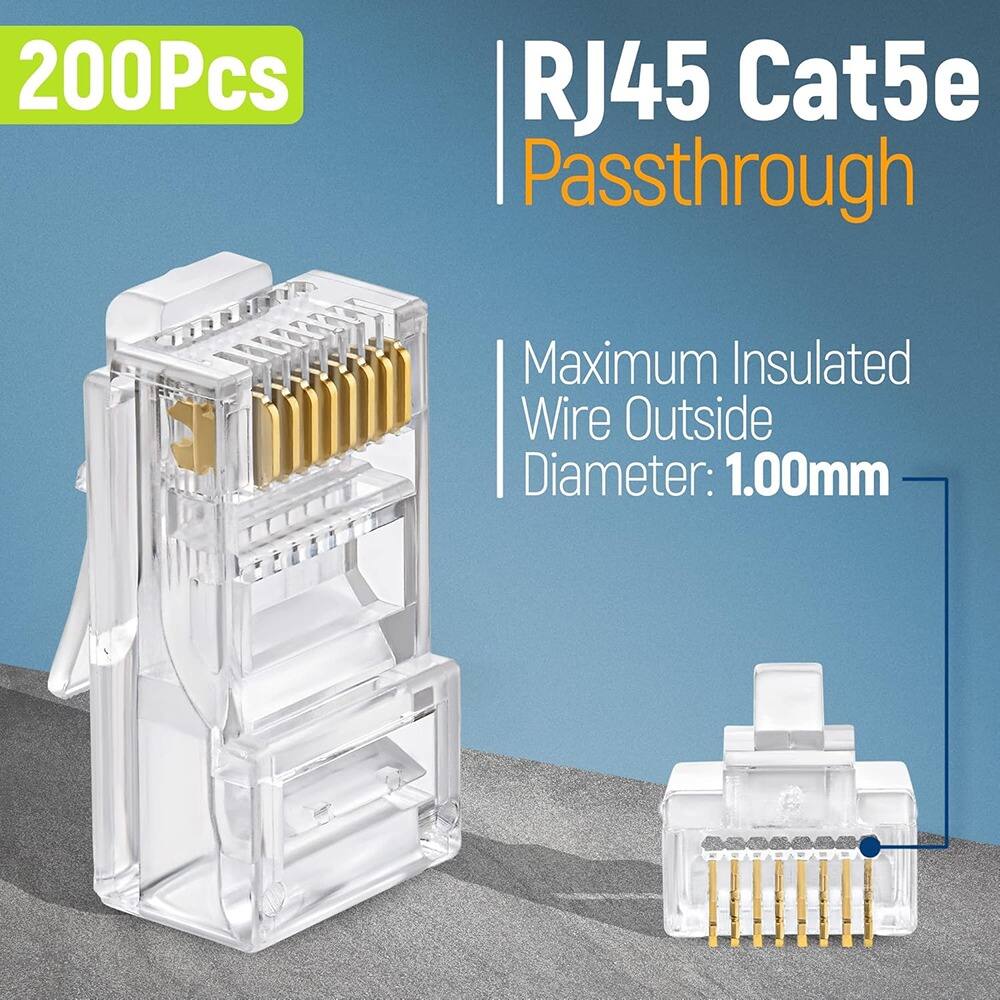 ACJPR - Cat5e RJ45 Pass-Through Connectors 200-Pack, EZ-Crimp, for Solid/Stranded Cable