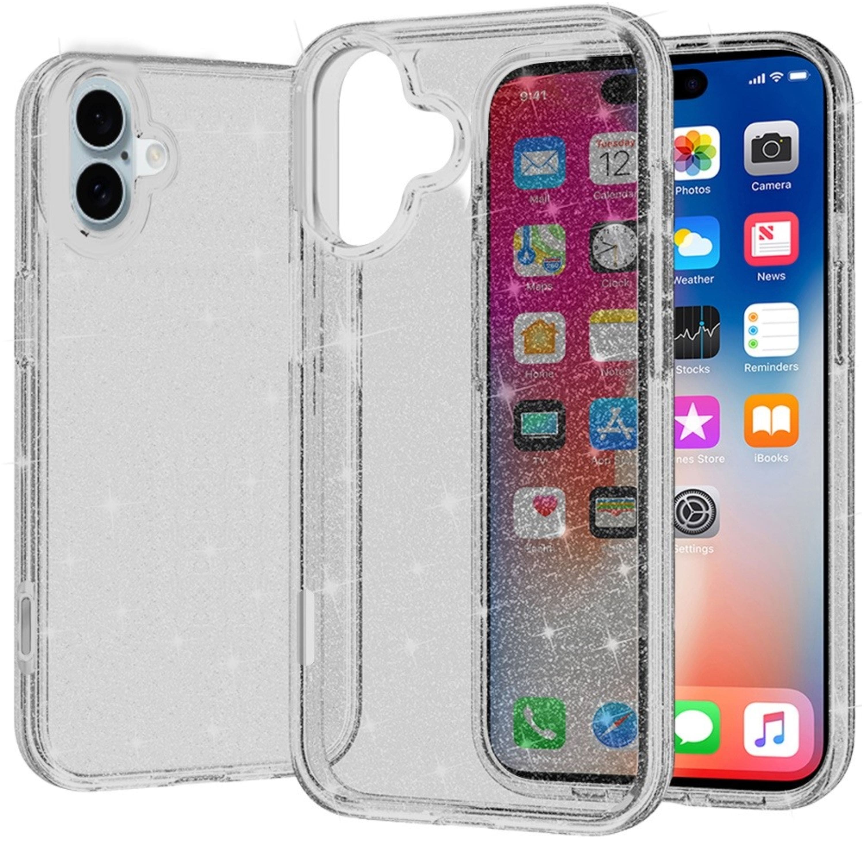 Kitcheniva - Glitter 3mm Translucent Case With Tempered Glass For iPhone 16 Smoke - Gray
