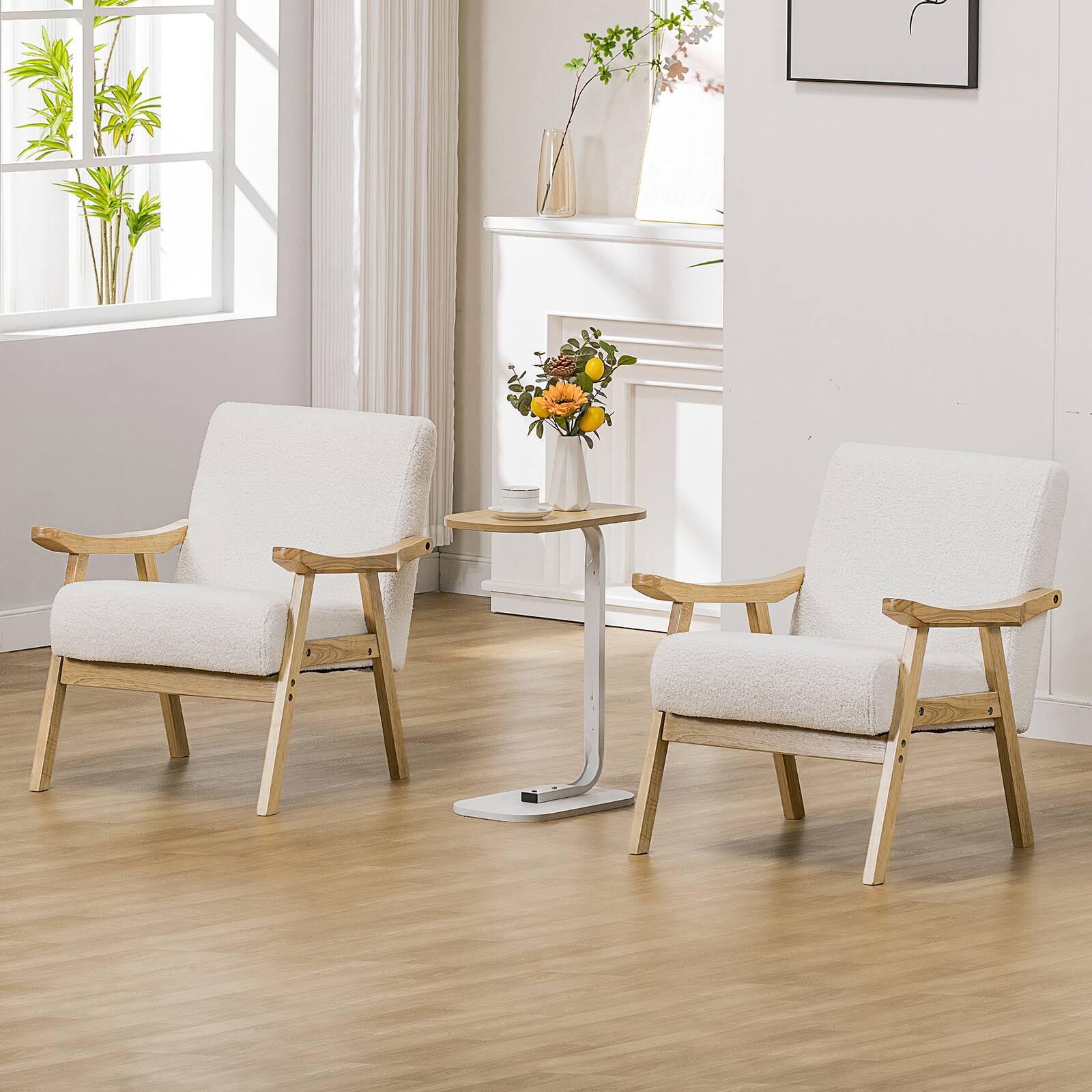 Alt View 4. CloudRest Pro - Comfy Reading Armchair with Curved Armrests Living Room Chairs,White - White.