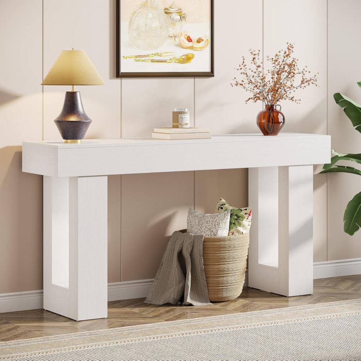 Alt View 1. Tribesigns - Console Table with Engineered Wood Construction and Rectangular Top for Entryway, Hallway and Living Room - White.