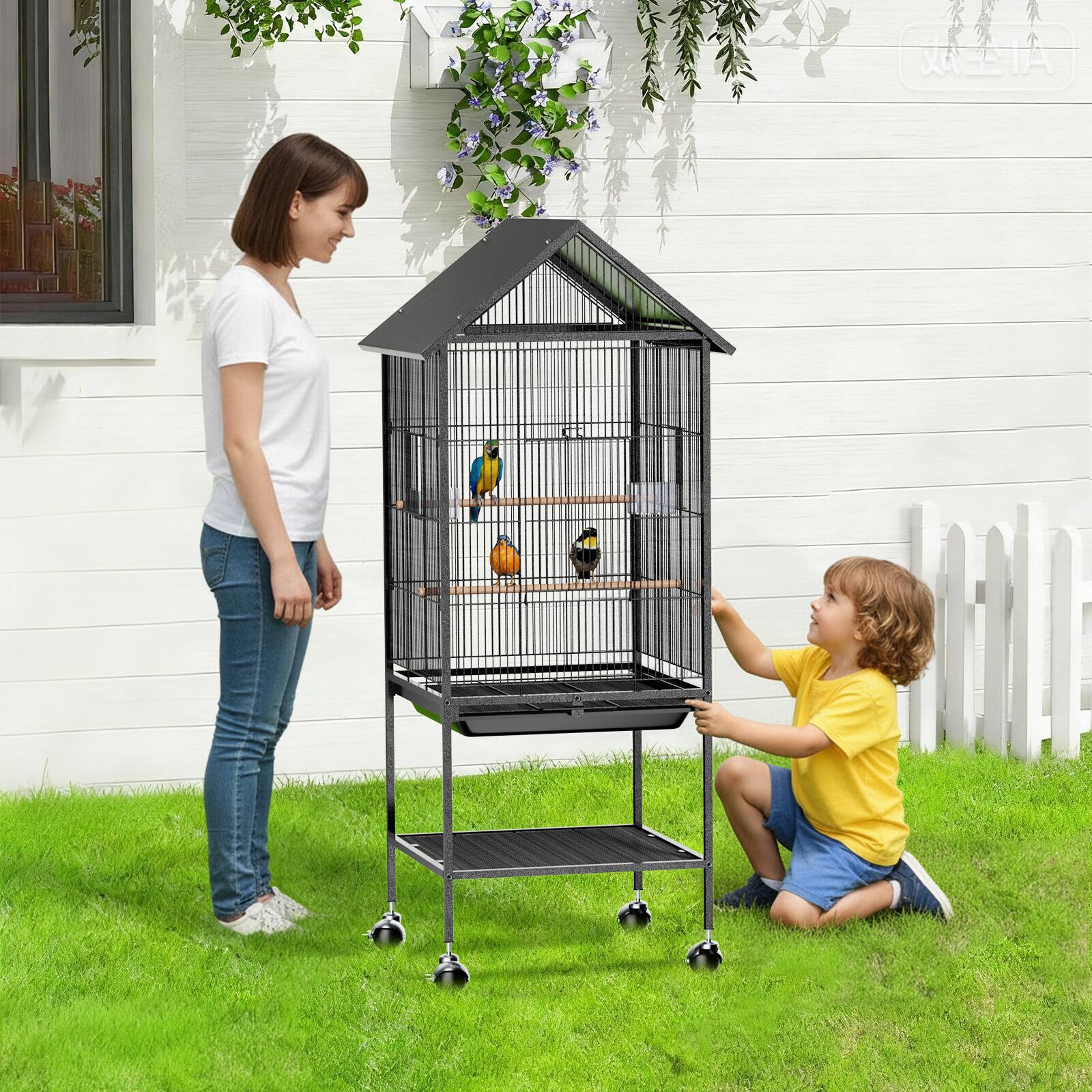 Alt View 7. Winado - 50in Parakeet Wire Bird Cage Portable for Finches Canaries Carrier with Wheels for Indoor/Outdoor.