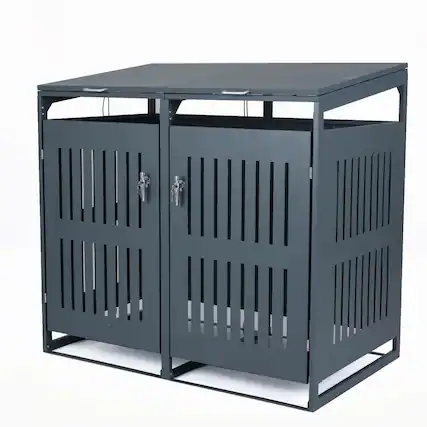 Front. Costway - Costway 44 CU.FT Outdoor Trash Can Storage Shed with Gas Struts, Shock Absorbers for 2 Bins - Dark Gray.