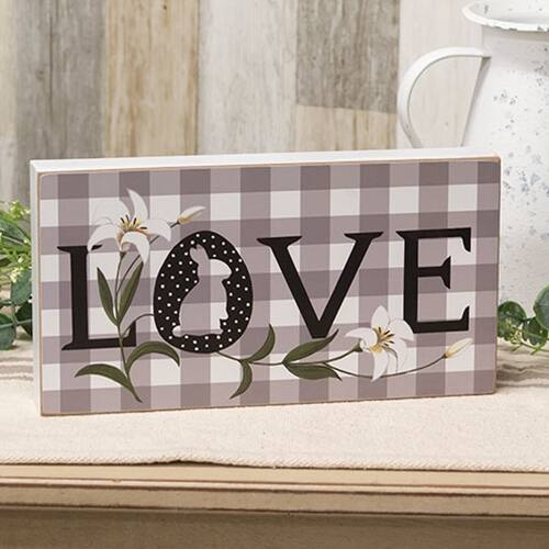 Angle. BreeBe - *Gray & White Check Lily & Bunny "Love" Box Sign - Multi.