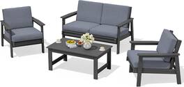 SERWALL - HDPE Outdoor Furniture Set, 4 Piece Outdoor Sofa Set, Havy-duty Weatherproof HDPE Frame with Wood-Like Texture - Grey/Grey