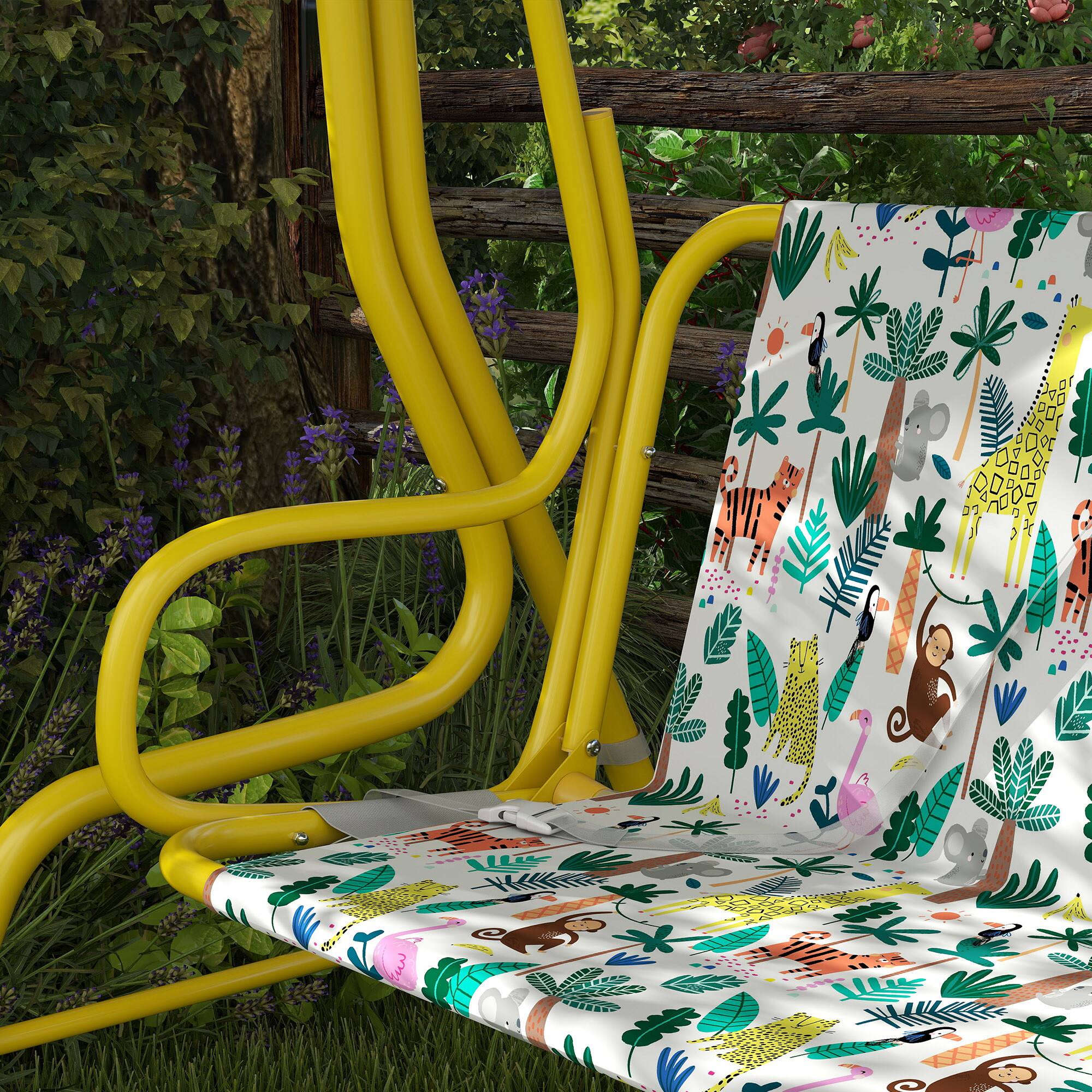 Alt View 8. Qaba - Kids Porch Swing, 2-Seater Patio Swing Bench with Safety Belts, Adjustable Canopy for Backyard - Green.