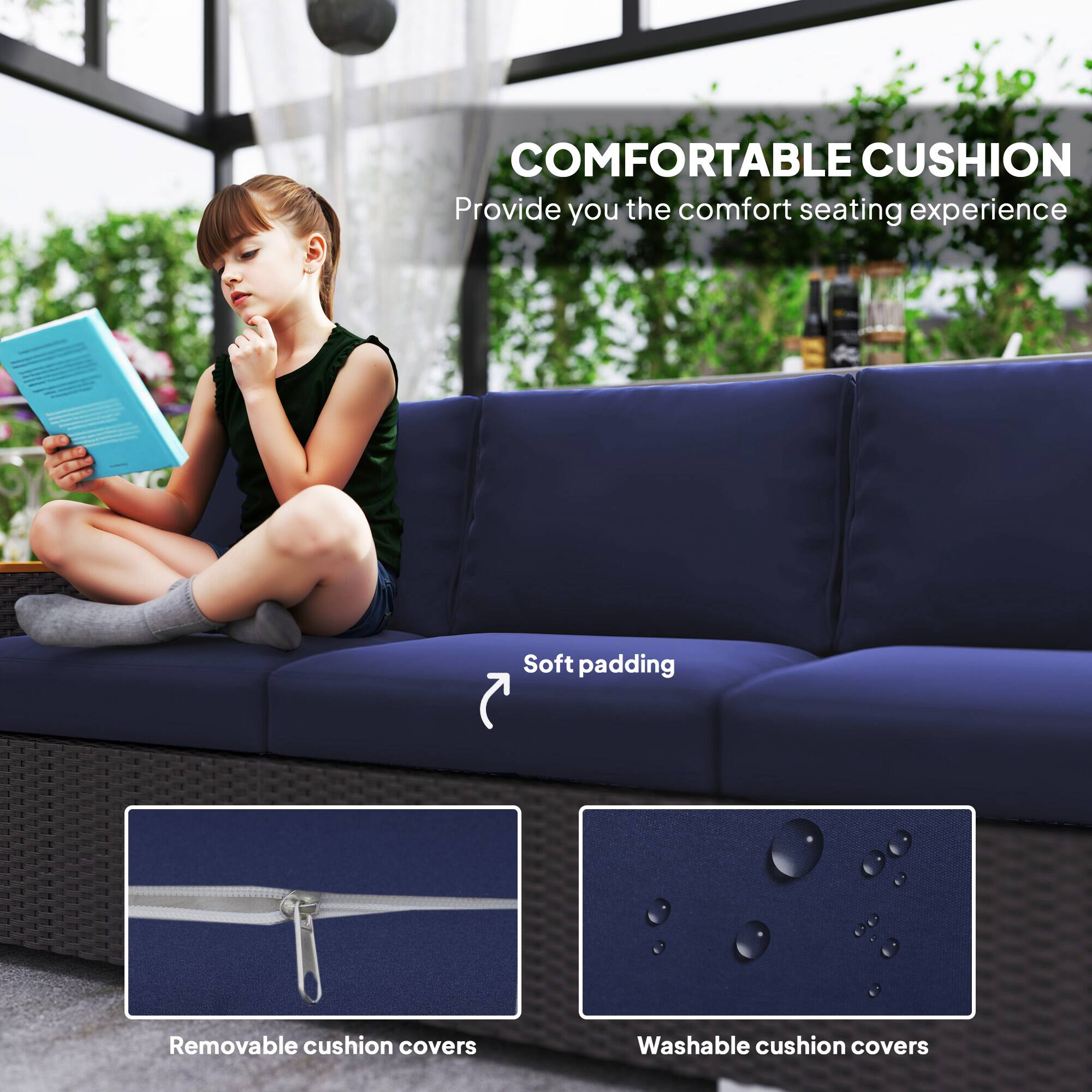 Outsunny Outdoor Patio Sofa, PE Wicker Outdoor Couch with Extra