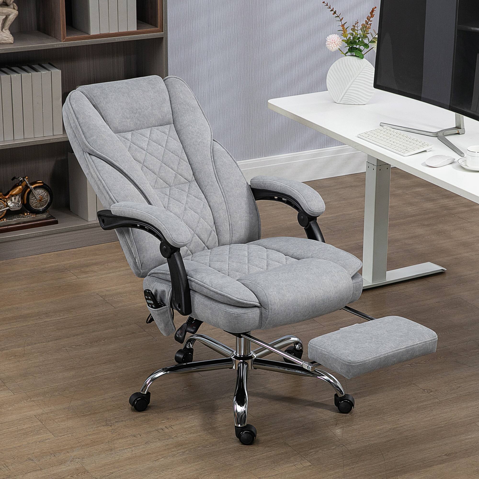 Alt View 8. Vinsetto - Massage Office Chair with Foot Rest, Executive Computer Desk Chair with 6 Vibration Point and Heat - Light Gray.