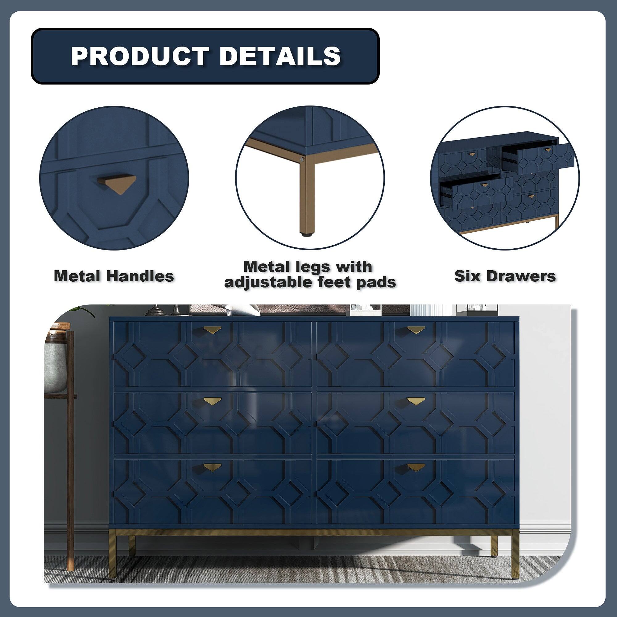 PRODUCT DETAILS

- Metal Handles
- Metal legs with adjustable feet pads
- Six Drawers