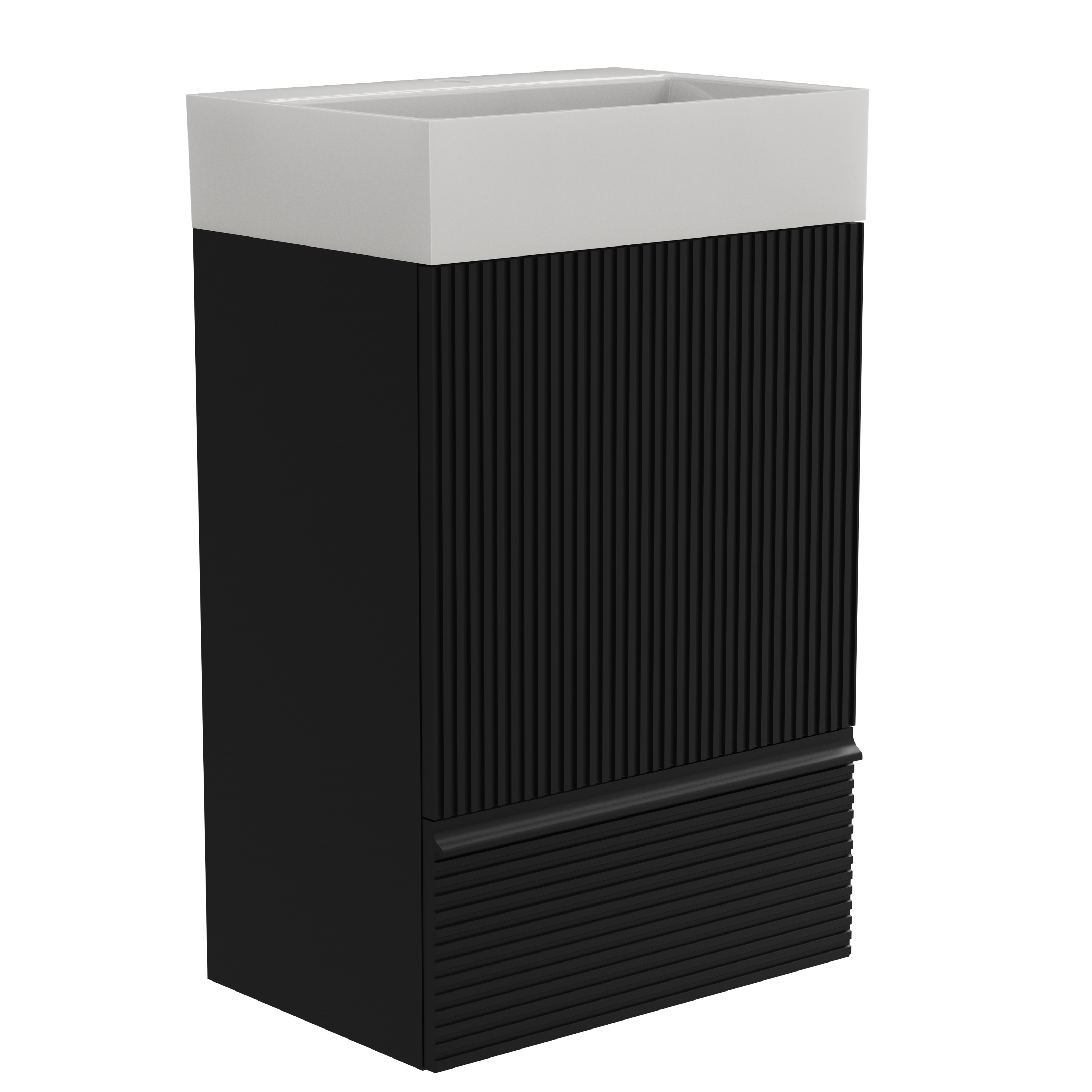 Back. Tiramisubest - 20" Striped Matt Black Bathroom Vanity with Ceramic Sink, Freestanding Bathroom Cabinet for Modern Bathroom, KD - Black.