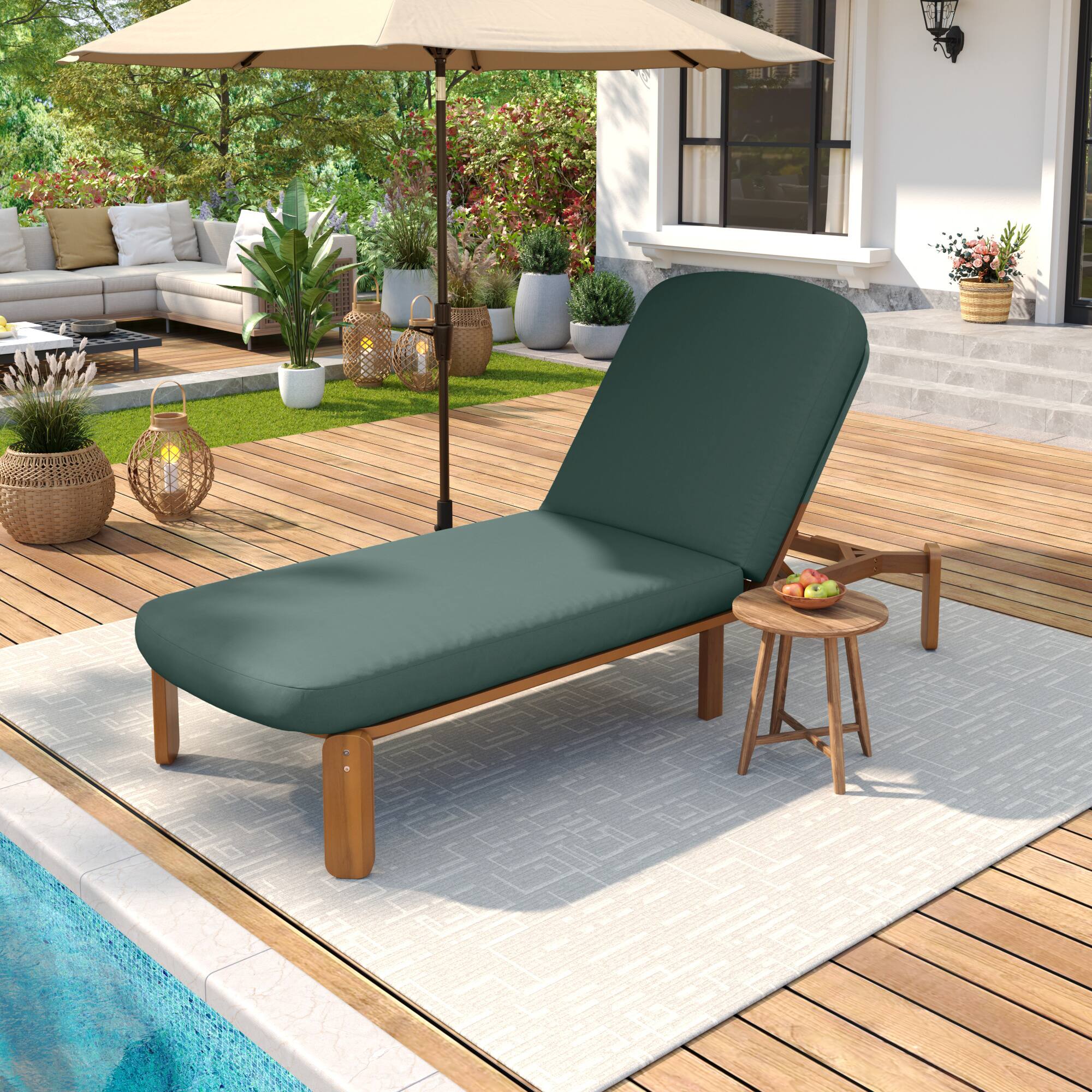Alt View 2. Whisen - Outdoor Adjustable Reclining Chaise Lounge with Thick Cushions for Patio, Poolside, or Beach - Green.