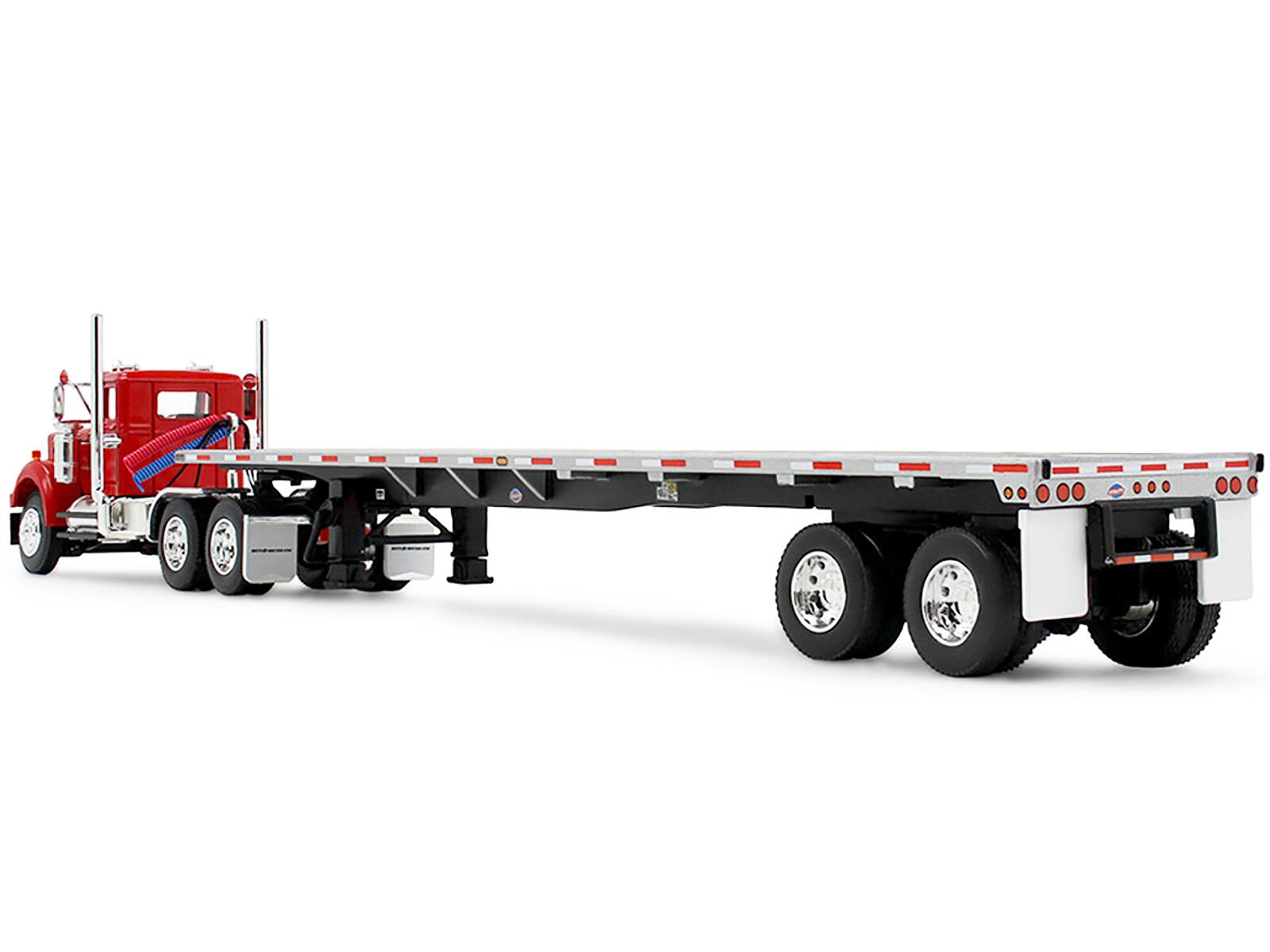 Left. First Gear - White Western Star 4900 Day Cab with 48’ Utility Flatbed Trailer Viper Red 1/64 Diecast Model by DCP/First Gear - Multi.