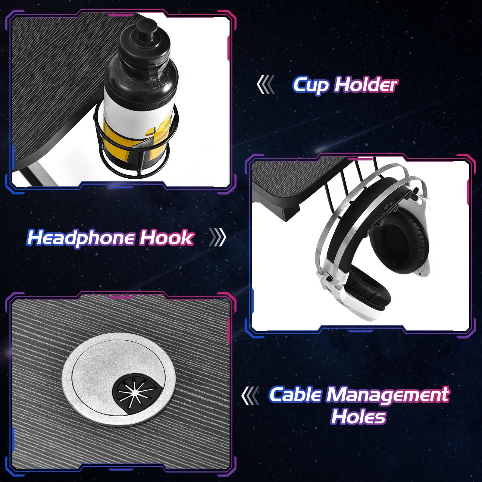 Cup Holder  
Headphone Hook  
Cable Management Holes