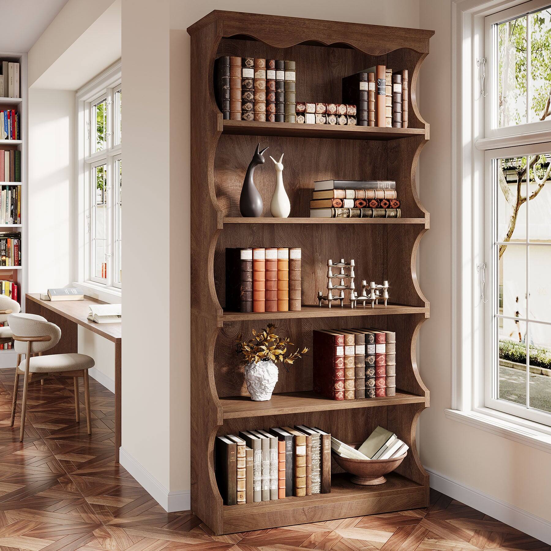 Alt View 1. Tribesigns - Bookshelf with Storage Shelves, Freestanding Design and Book and Decor Display for Living Room and Study - Brown.