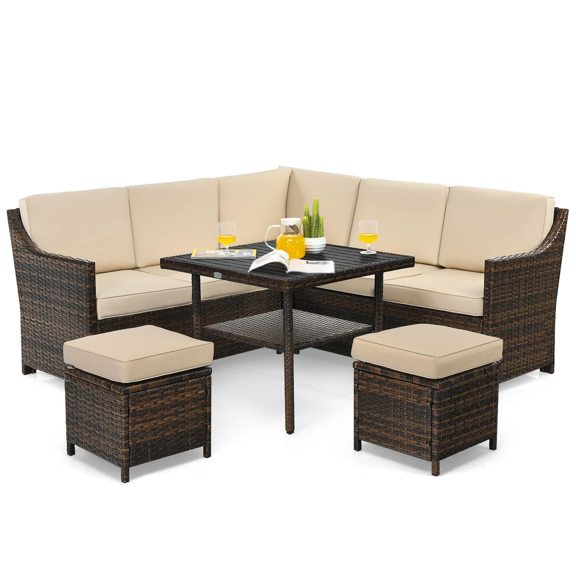 Alt View 7. Gymax - Gymax 6PCS Rattan Patio Sectional Sofa Set Cushioned Conversation Furniture Set - Beige.