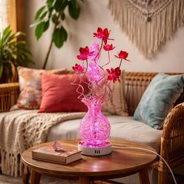 FC Design - 24"H Red Elegant Vase & Floral Stem Purple Changing Light Table Lamp