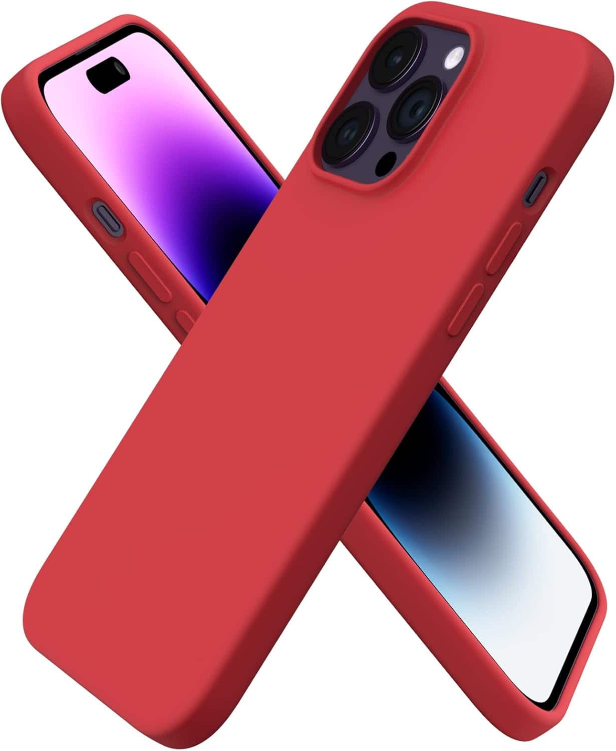 Front. Ornarto - ORNARTO Designed for iPhone 14 Pro Max Case 6.7", Slim Liquid Silicone Full Covered Protective Cover-Red - Red.