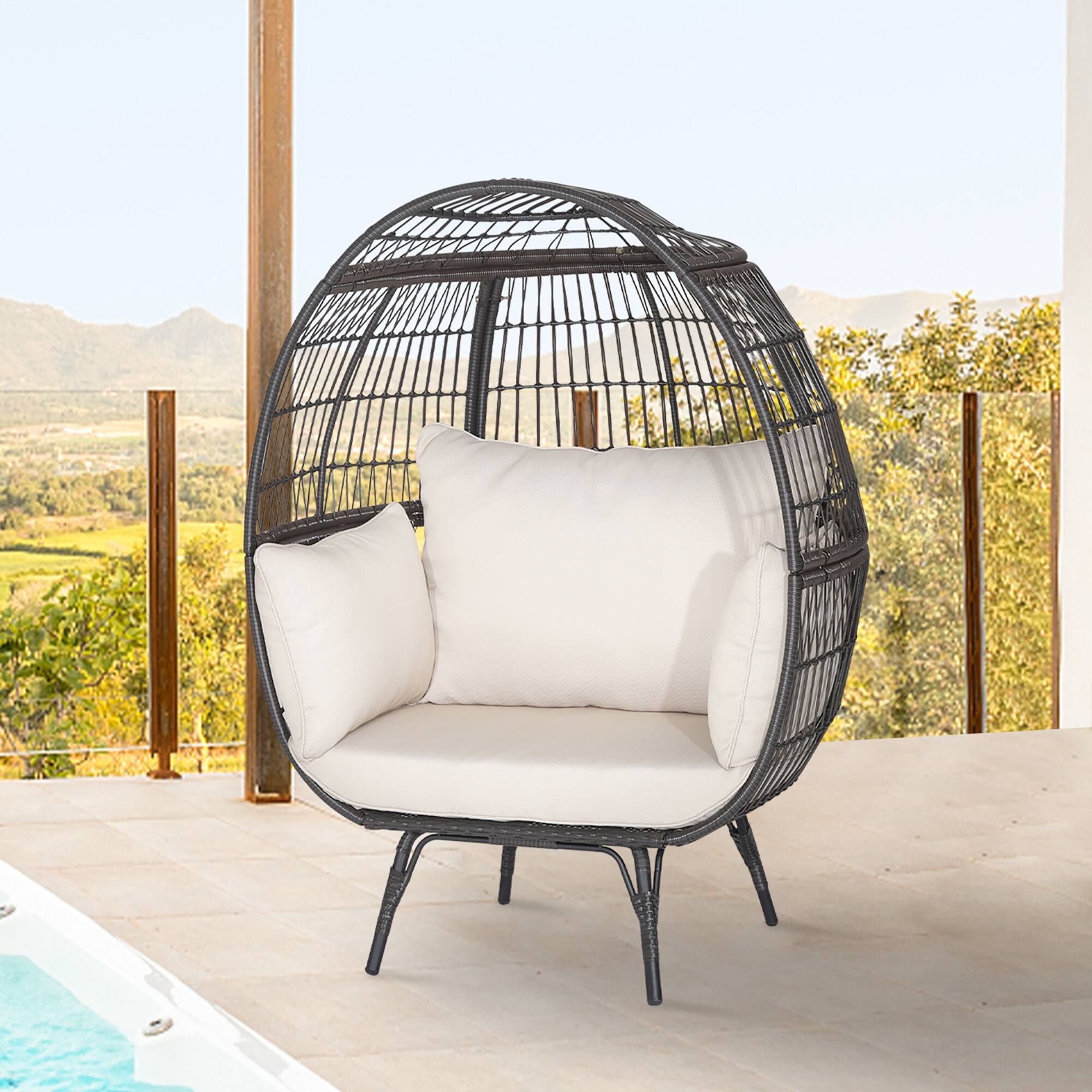 Alt View 4. Gymax - Gymax Patio Rattan Wicker Lounge Chair Oversized Outdoor Metal Frame Egg Chair w/ 4 Cushions - Off White.