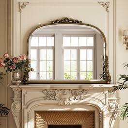 Easly - 27 in. W x 36 in. H Carved Arched PU Frame Vanity Wall Mirror - Antique Bronze