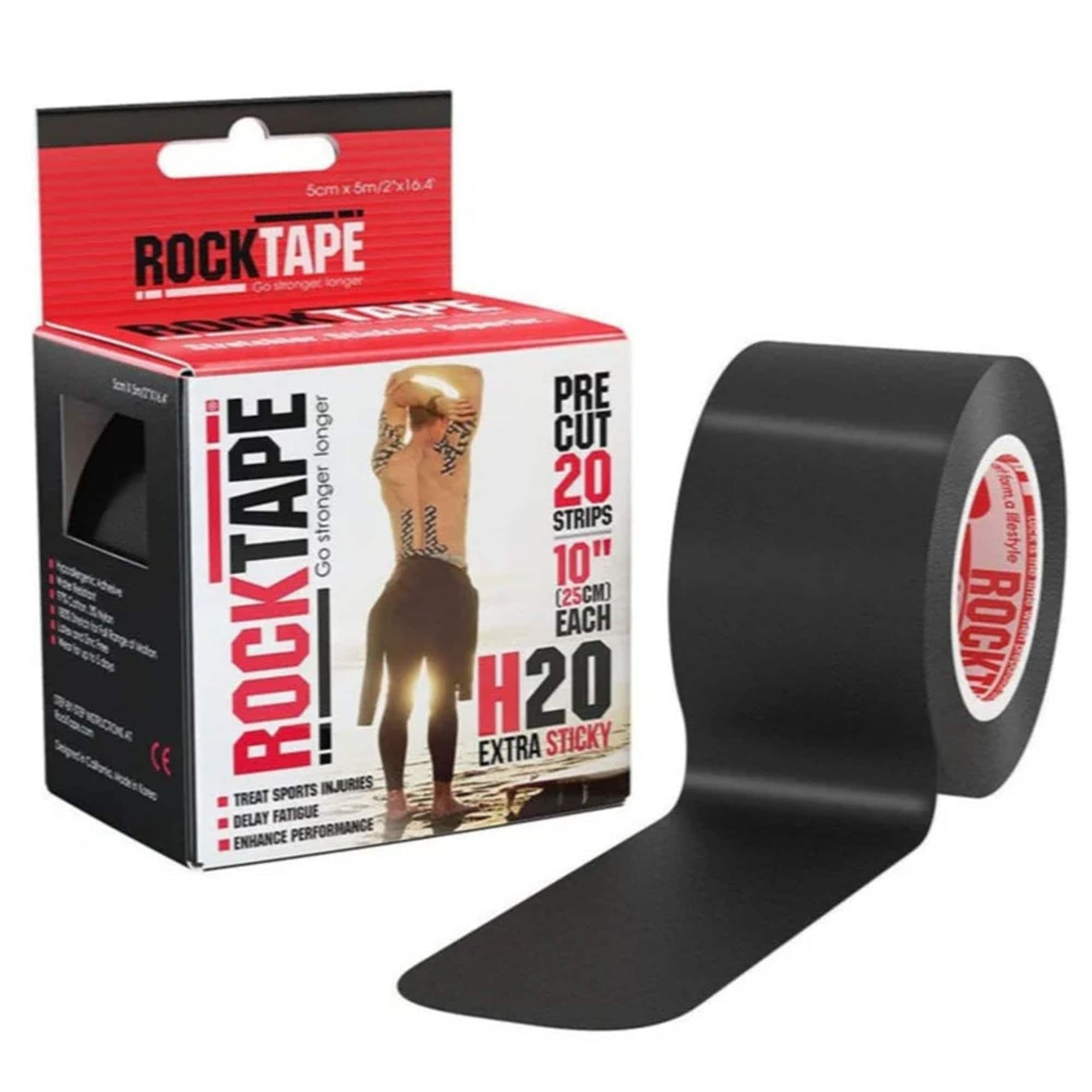 RockTape - H20 Extra Sticky Recovery Kinesiology Tape, 2" x 105" Bulk Roll - Black