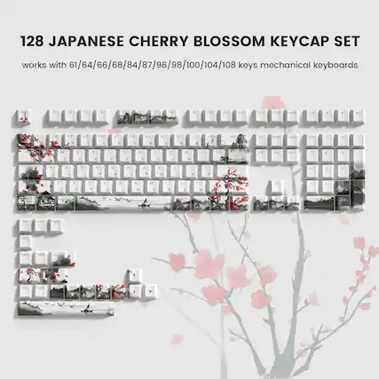 128 JAPANESE CHERRY BLOSSOM KEYCAP SET
works with 61/64/66/68/84/87/96/98/100/104/108 keys mechanical keyboards