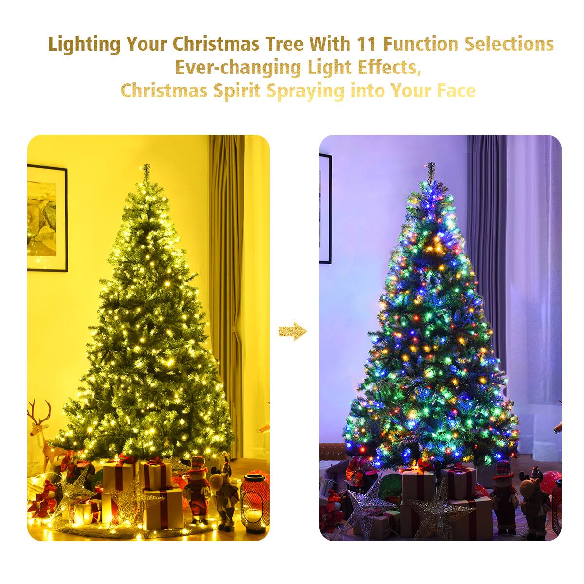 Lighting Your Christmas Tree With 11 Function Selections: Ever-changing Light Effects, Christmas Spirit Spraying into Your Face