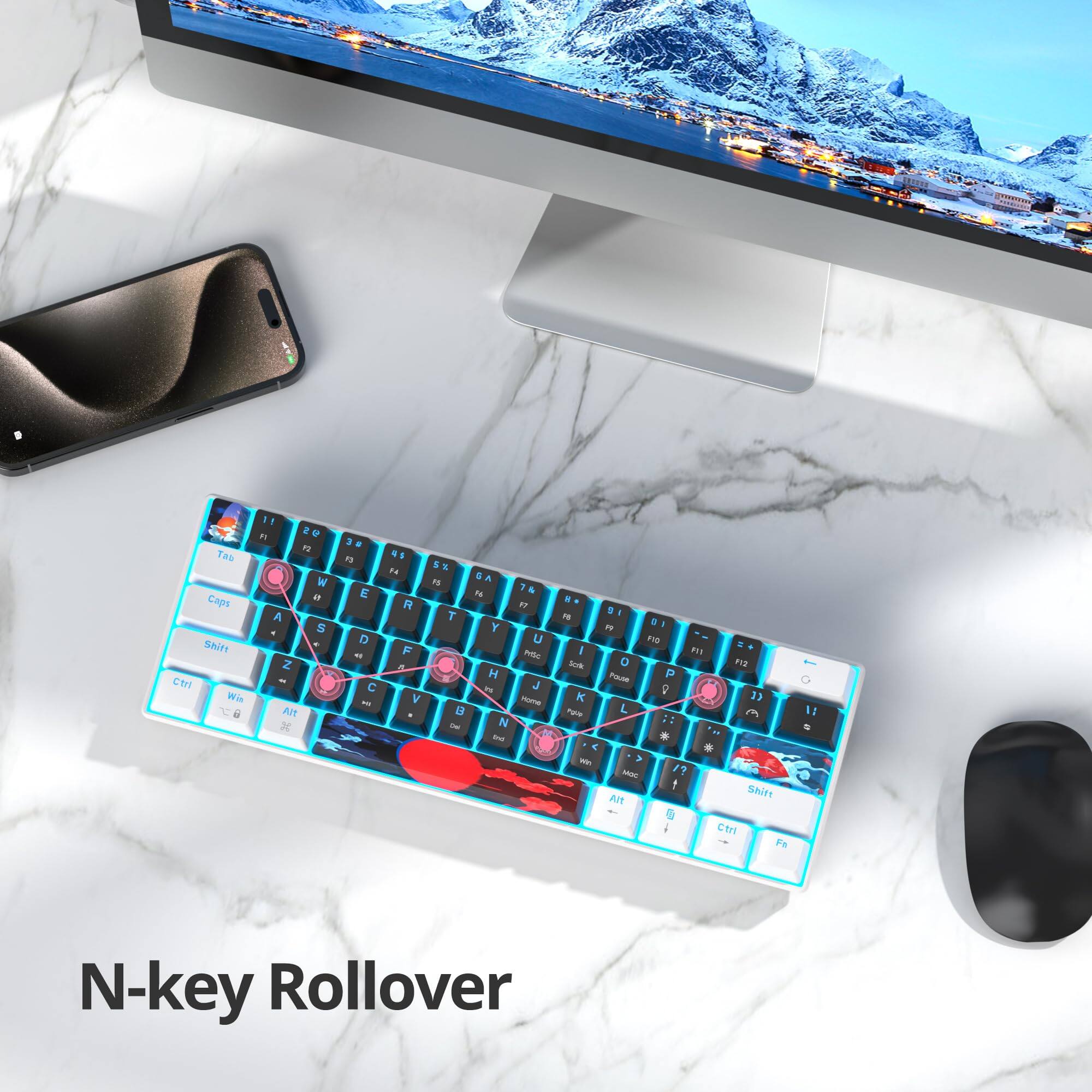 Pacoar Cade 60 Percent Gaming 61 Keys Mechanical Ultra Compact Wird Led ...