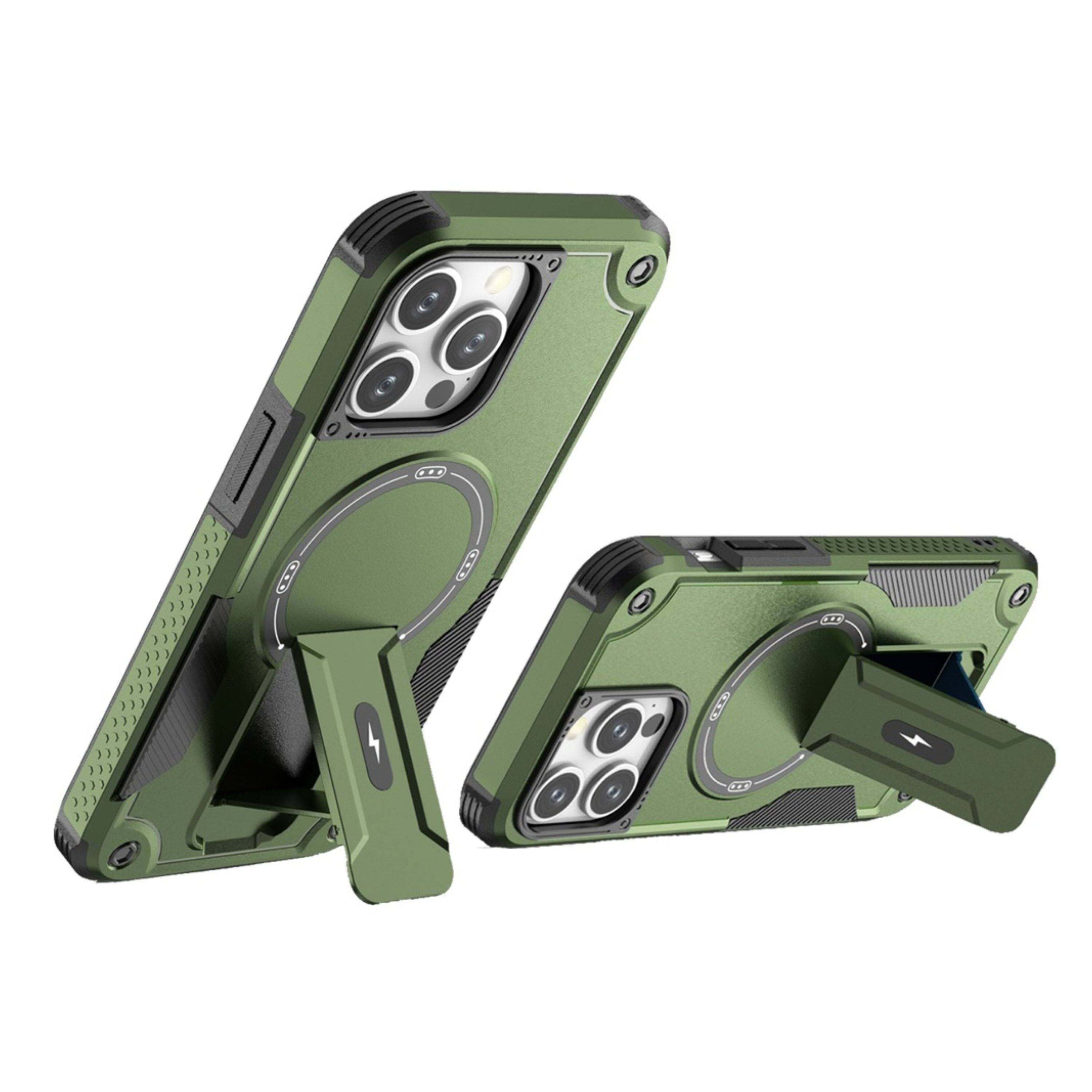 Angle. Kitcheniva - Rugged Grip Kickstand Magnetic Circle Phone Case For iPhone 14 Pro Max Midnight Green - Midnight Green.