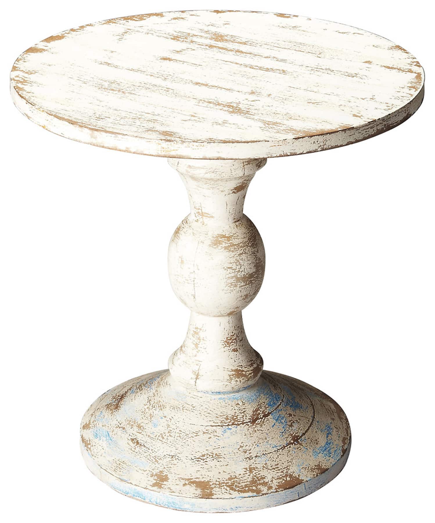 Butler Specialty - Grandmas Attic 23.5 in. W Round Solid Wood Rustic Pedestal Side Table - White