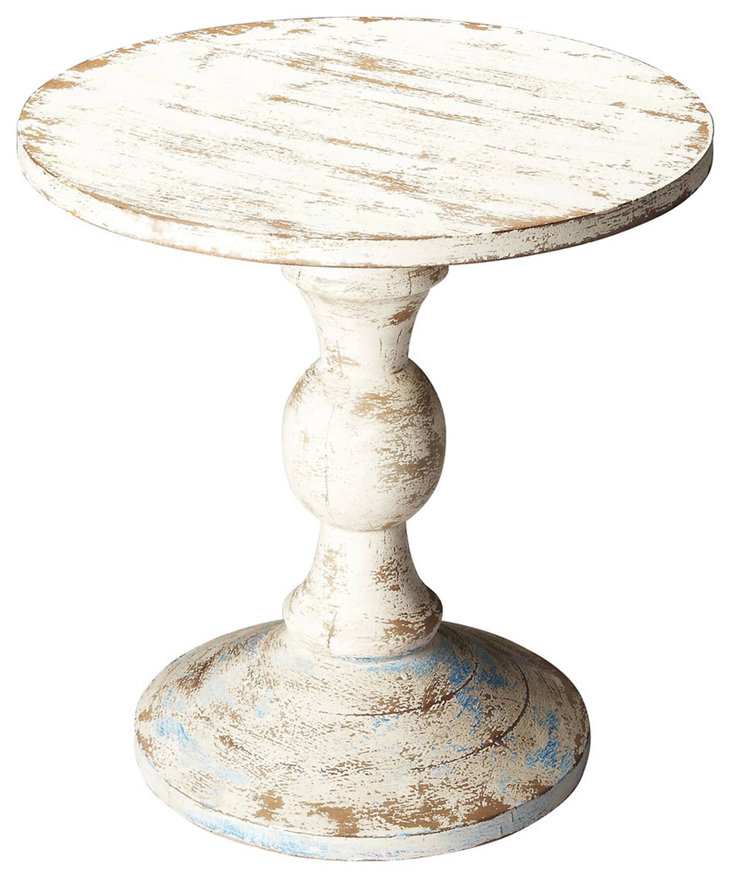 Front. Butler Specialty - Grandmas Attic 23.5 in. W Round Solid Wood Rustic Pedestal Side Table - White.