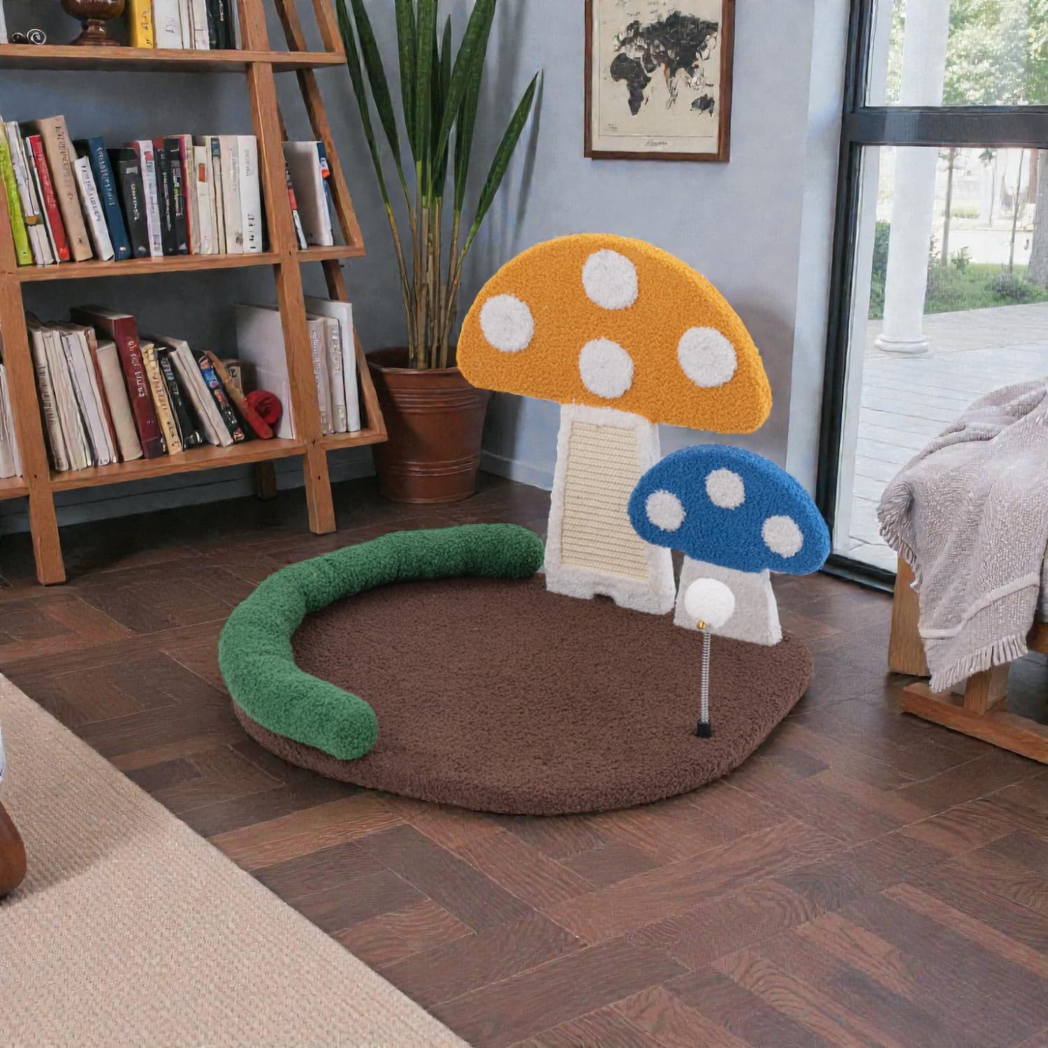 BreeBe - Cozy Mushroom Cat Lounge with Built-In Scratching Surface and Wide Base