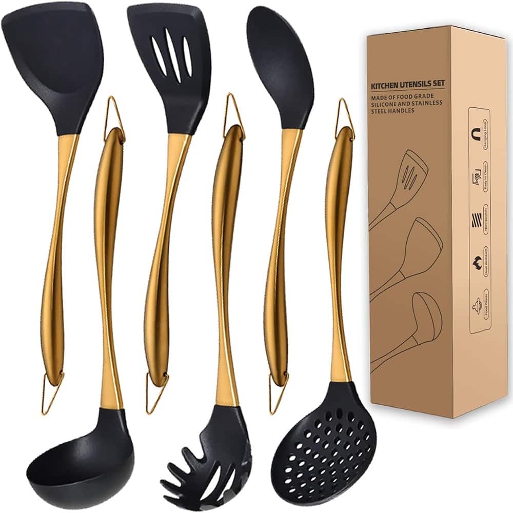 RTMB - 6 Pieces, Easy to Clean Kitchen Gadgets Set, Made of Food Grade Silicone - Gold