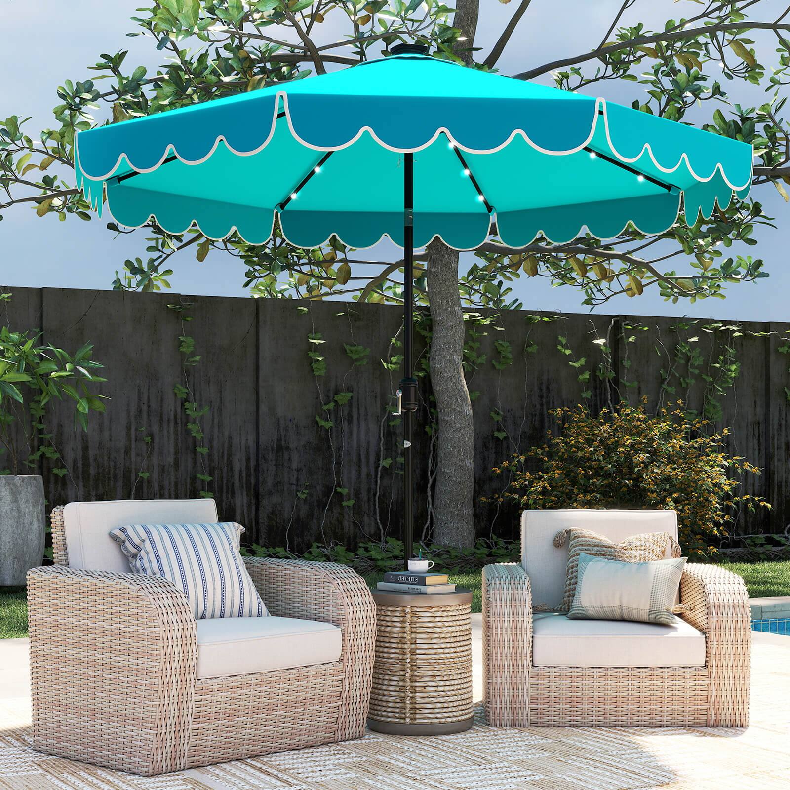 Alt View 3. Costway - Costway 10 FT Solar Patio Umbrella with 24 LED Lights 8 Ribs & Tilt Adjustment - Turquoise.