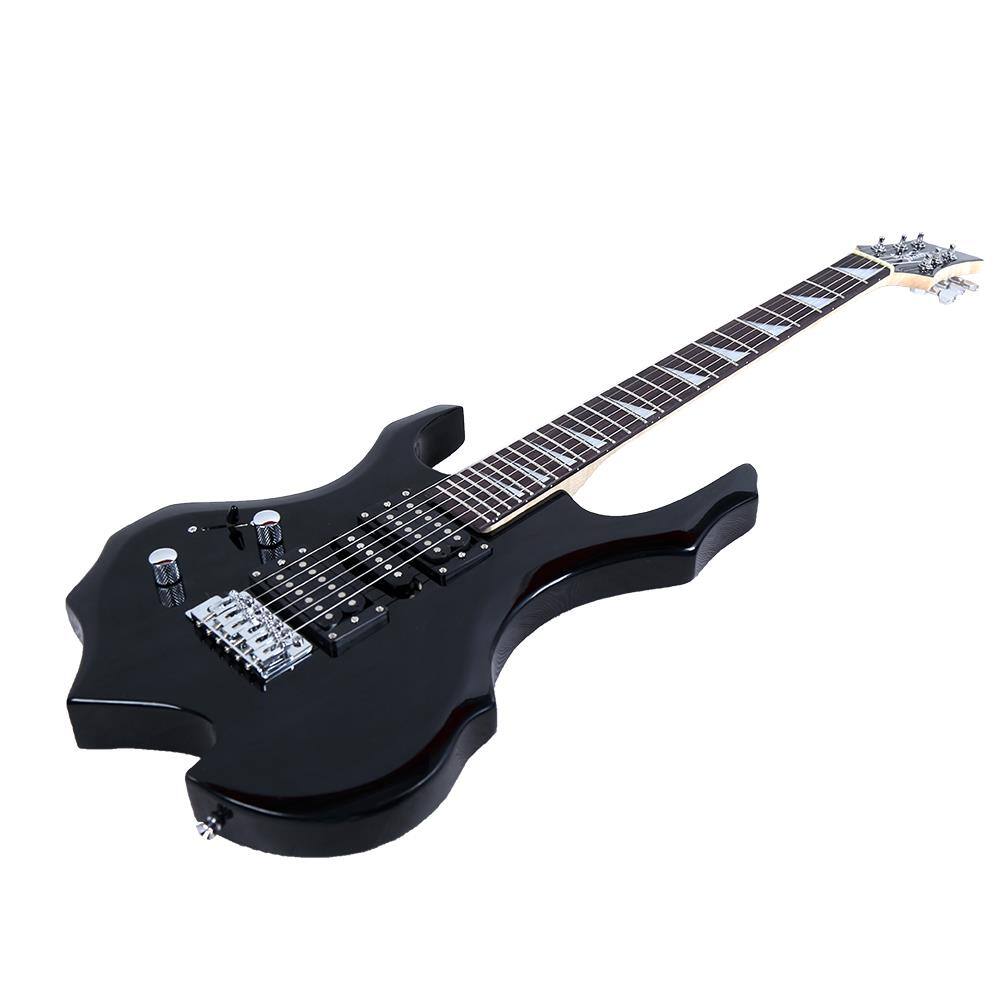 Angle. Winado - Electric Guitar Buring Flame Design HSH Pickup for Beginner LEFT Hand Cable, Strap, Bag,Tremolo Arm, Plectrum.