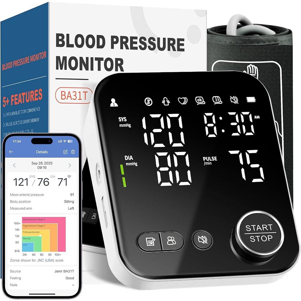 RTMB - Smart Upper Arm Blood Pressure Monitor, Bluetooth, 2×120 Memory, LED - Black
