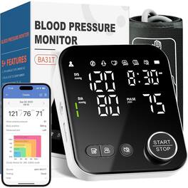 RTMB - Smart Upper Arm Blood Pressure Monitor, Bluetooth, 2×120 Memory, LED - Black