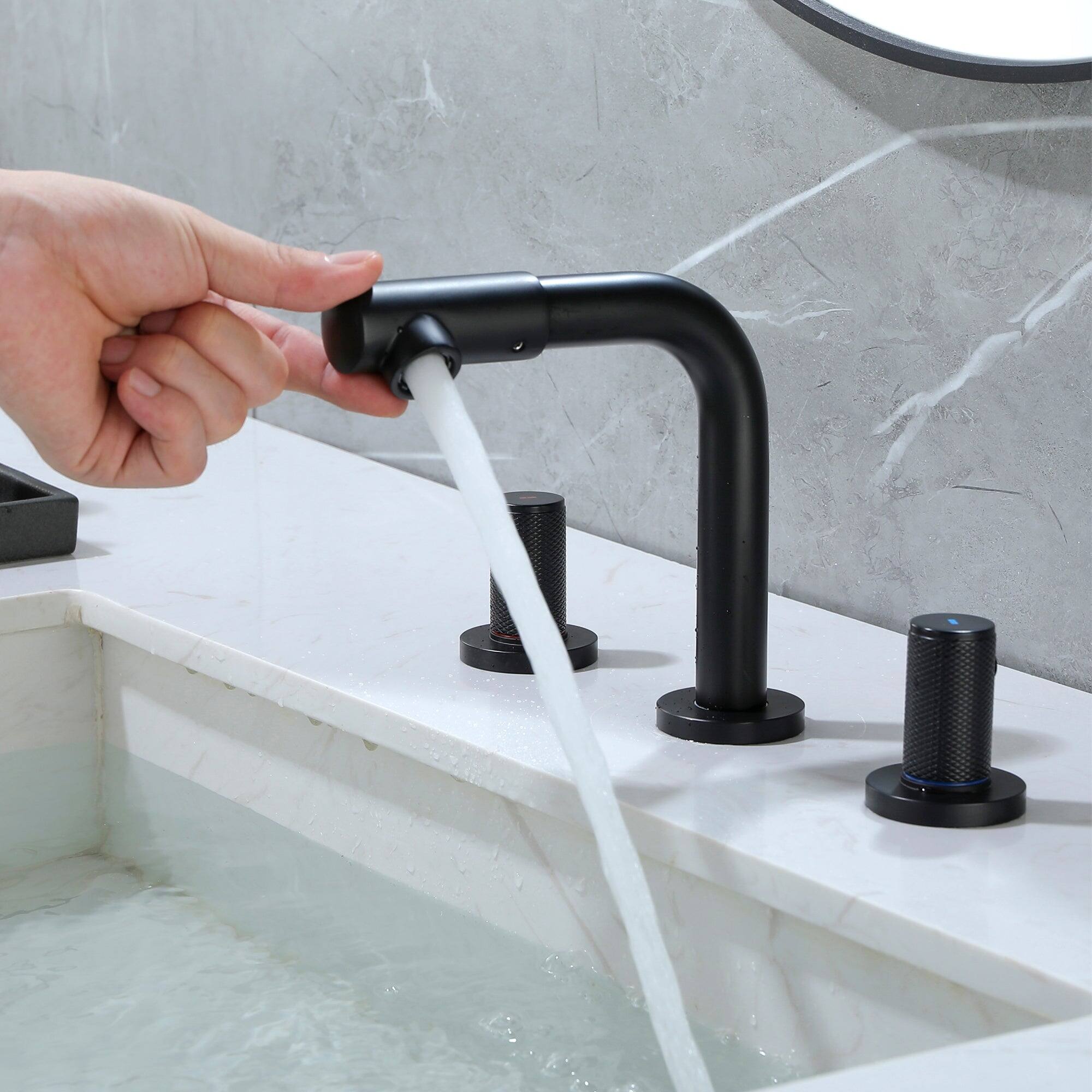 Alt View 10. Boyel Living - 8 in Widespread Double Handle 360 Degree Swivel Spout Bathroom Faucet with Quick Connect Hose in Matte Black - Matte Black.