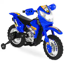 Best Choice Products - 6V Kids Electric Battery Powered Ride On Motorcycle w/ Training Wheels, Lights, Music - Blue