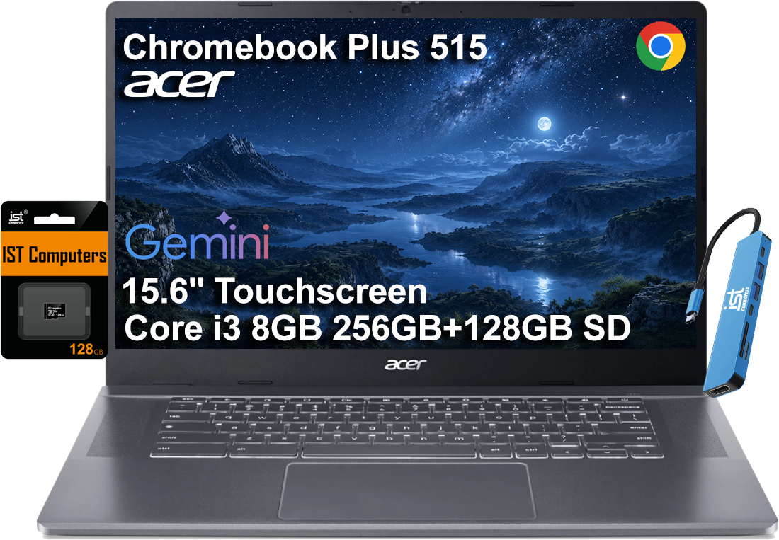 Acer - Chromebook Plus 515 15.6" FHD Touchscreen Laptop - Google AI - Core i3-1305U - 8GB RAM - 256GB+128GB SD - Chrome OS - 128GB SD Card - Gray