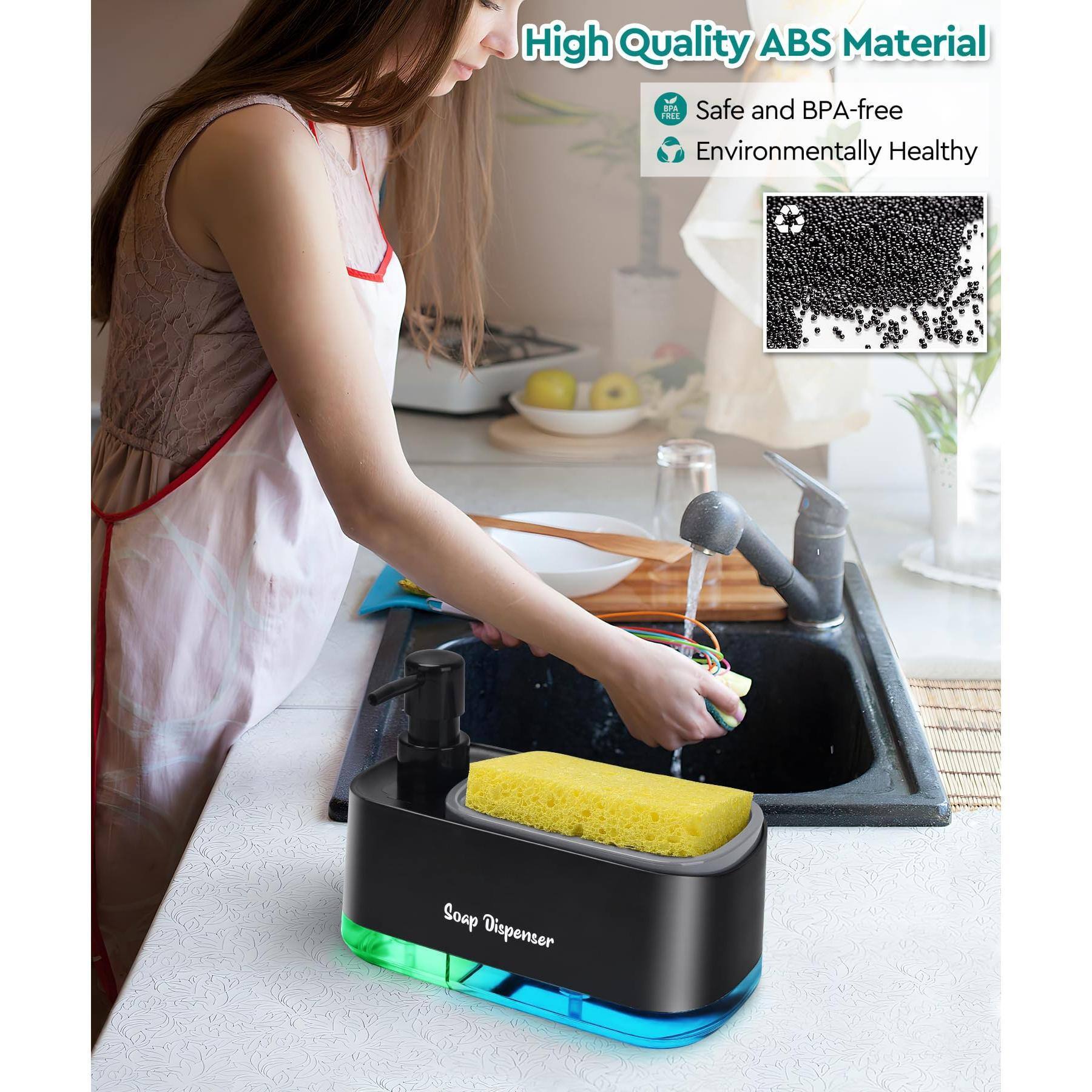 Dapper Styles Kitchen Dish Soap Dispenser Set dish And Hand With Sponge ...
