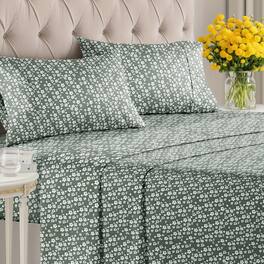 CGK Linens - Luxuriously Soft 4-Piece Floral Sheet Set - Wrinkle-Resistant, Printed Pattern - King - Green Meadow