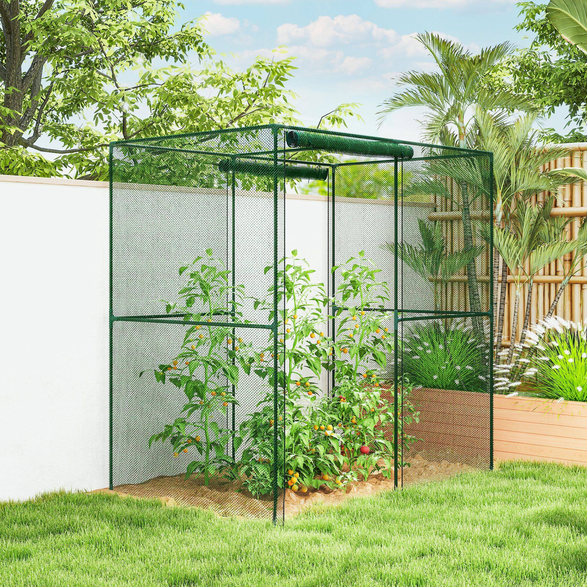 Alt View 7. Outsunny - 6' x 4' x 6' Crop Cage, Plant Protection Tent with Zippered Doors for Vegetable Garden, Backyard, Green.