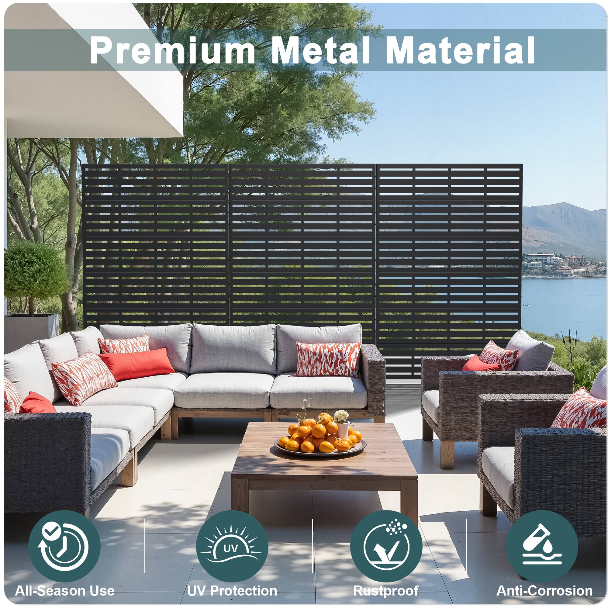 Premium Metal Material

- All-Season Use
- UV Protection
- Rustproof
- Anti-Corrosion