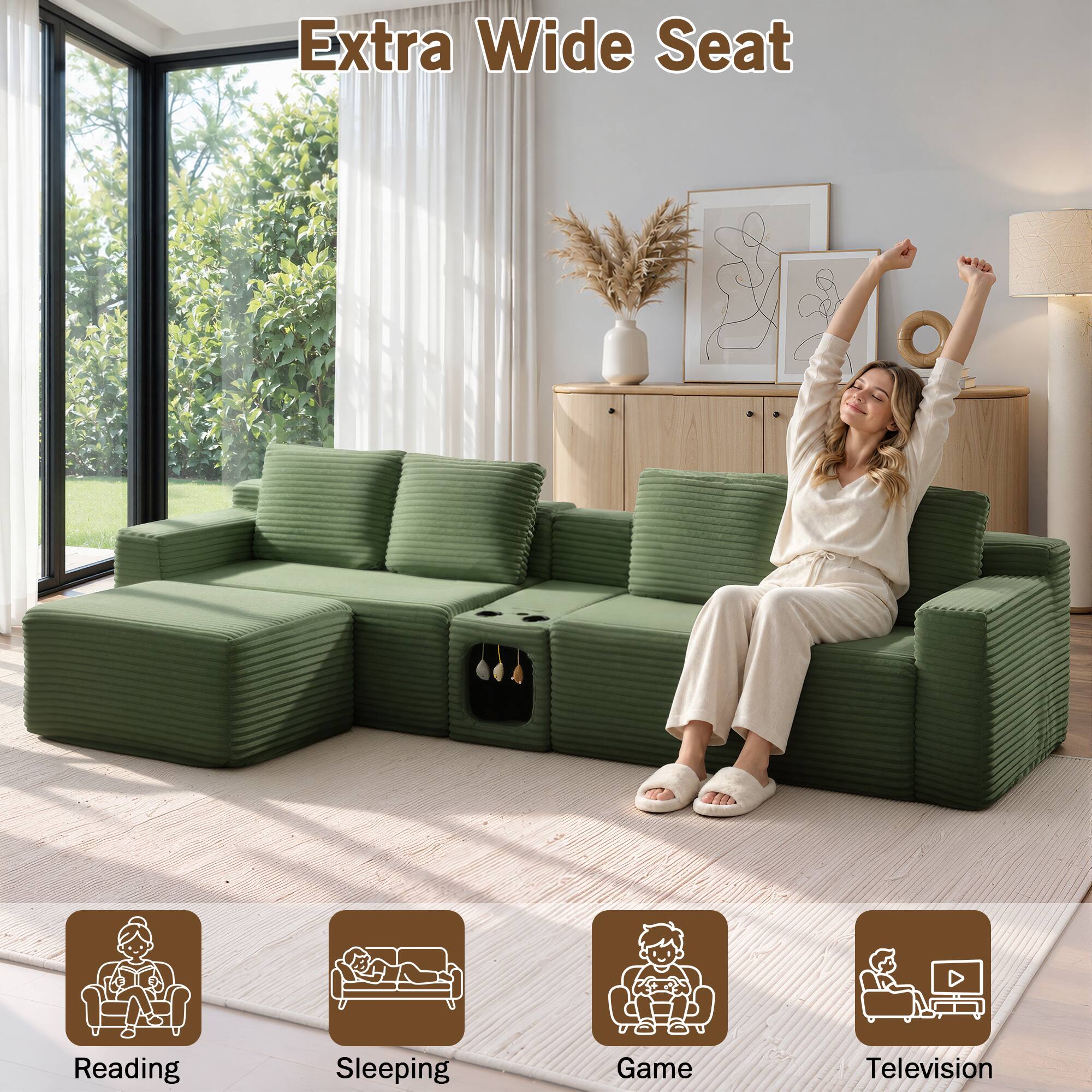 Extra Wide Seat

Reading  
Sleeping  
Game  
Television