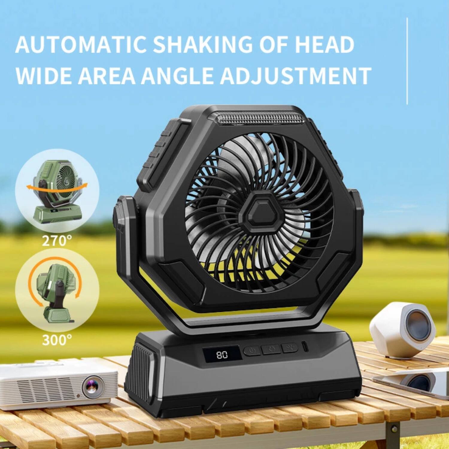 AUTOMATIC SHAKING OF HEAD  
WIDE AREA ANGLE ADJUSTMENT  

270°  
300°