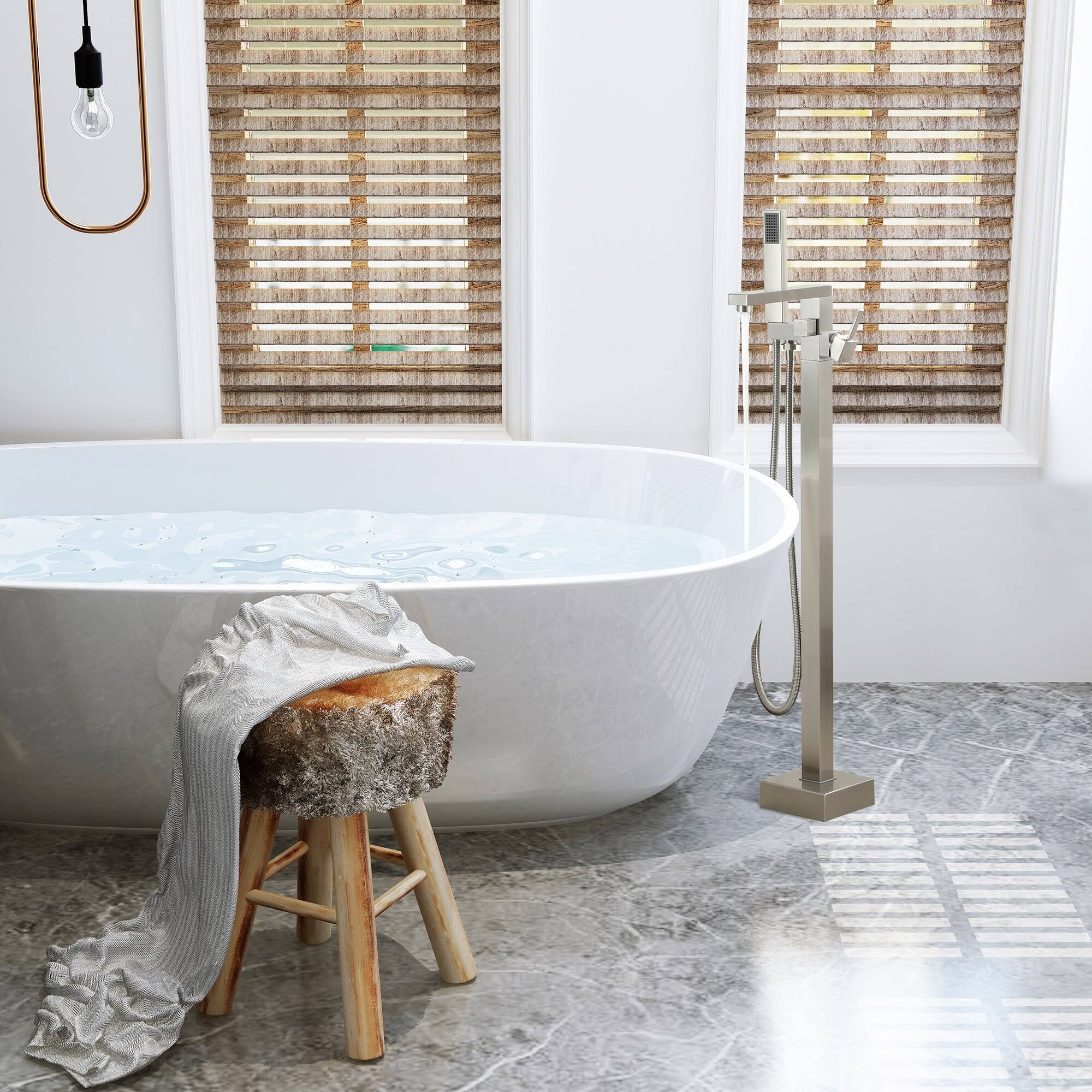 Alt View 4. Boyel Living - Single-Handle Floor Mount Freestanding Tub Faucet with Hand Shower and Water Supply Lines in. Brushed Nickel - Brushed Nickel.