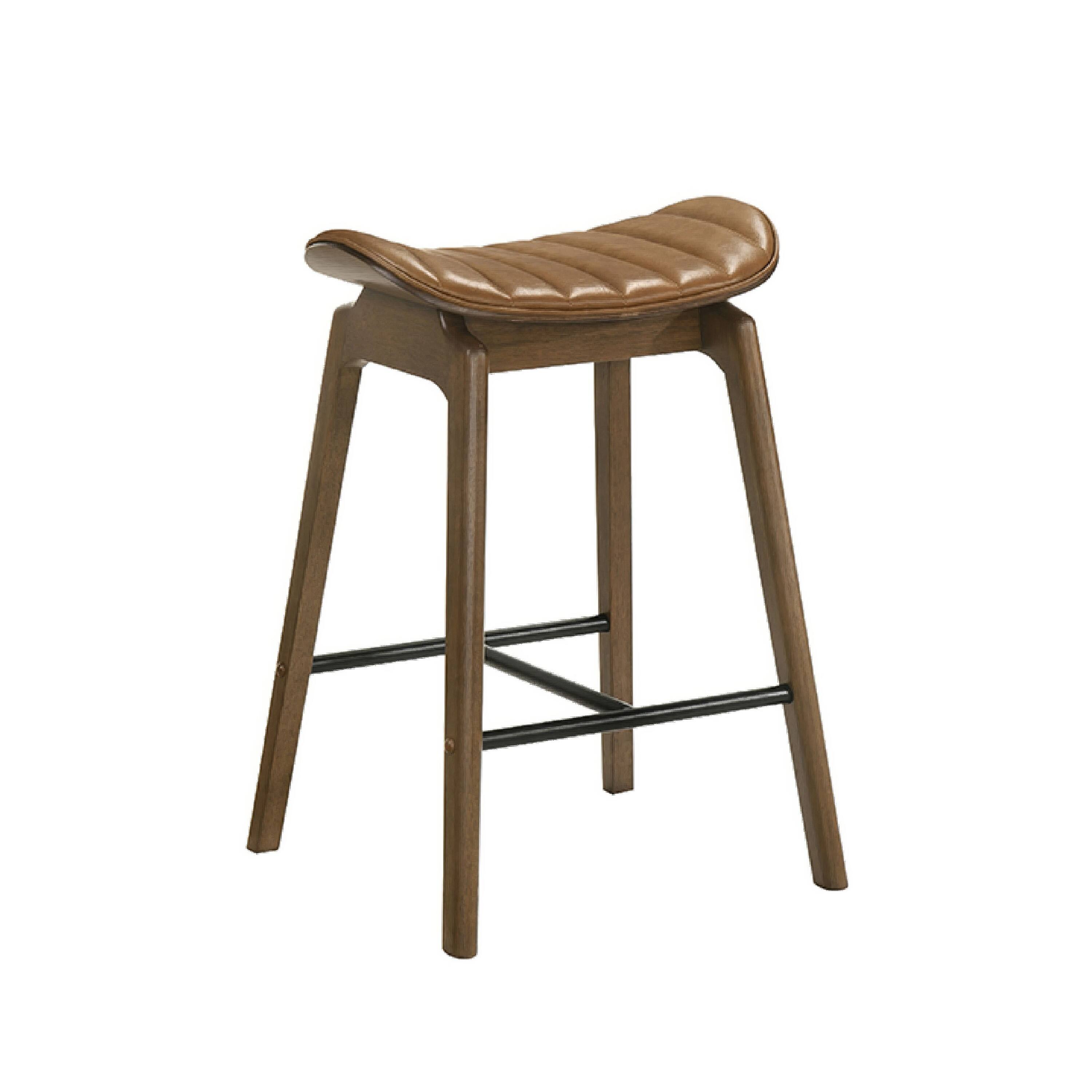 Angle. Manhattan Lane - Amal Counter Height Stool Set of 2, Saddle Faux Leather Seat, Walnut - Walnut Brown, Black, Brown.