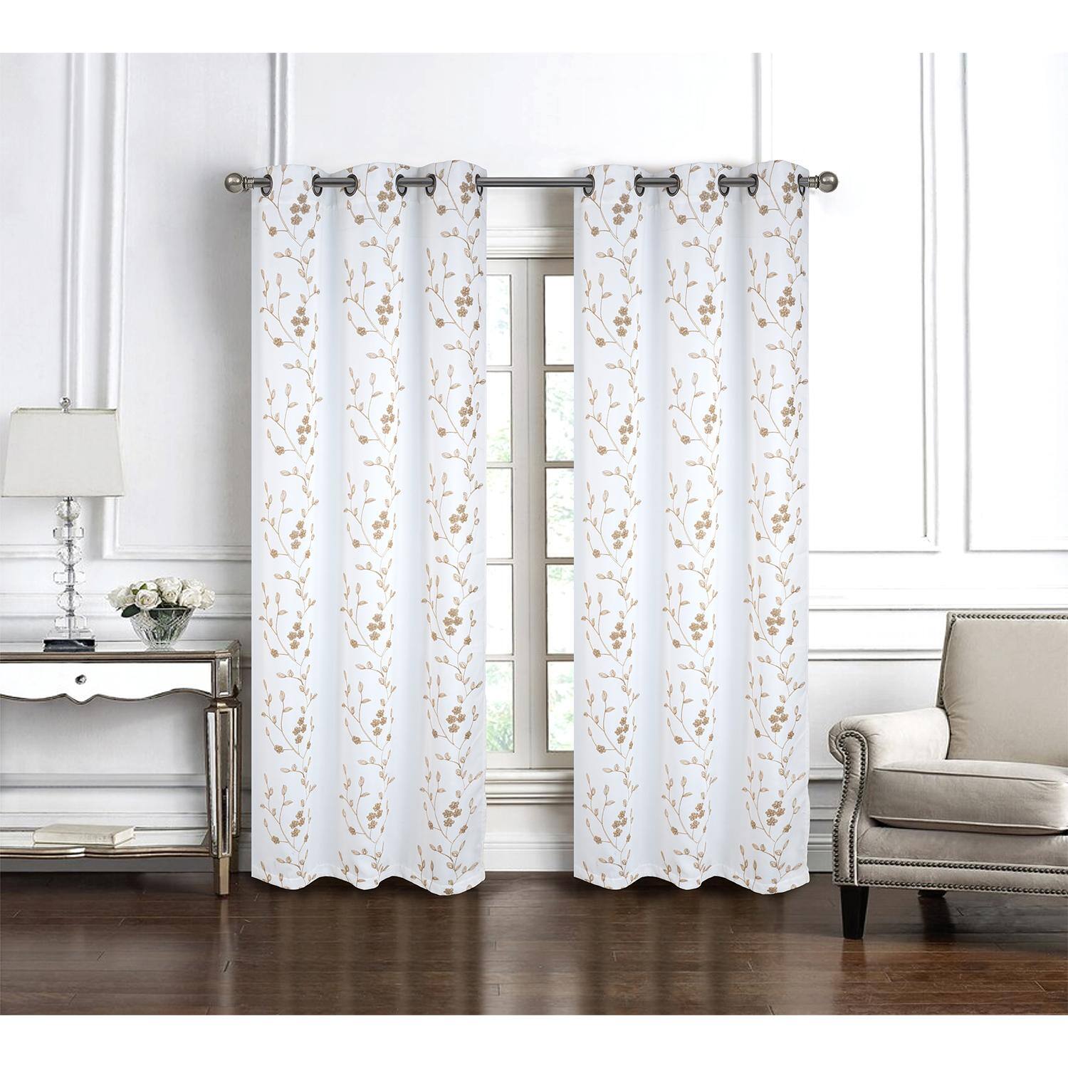 Angle. RT Designers Collection - RT Designer Collection Lilian Embroidered Blackout Luxurious Decorative Grommet Curtain Panel 54" x 84" White - White.
