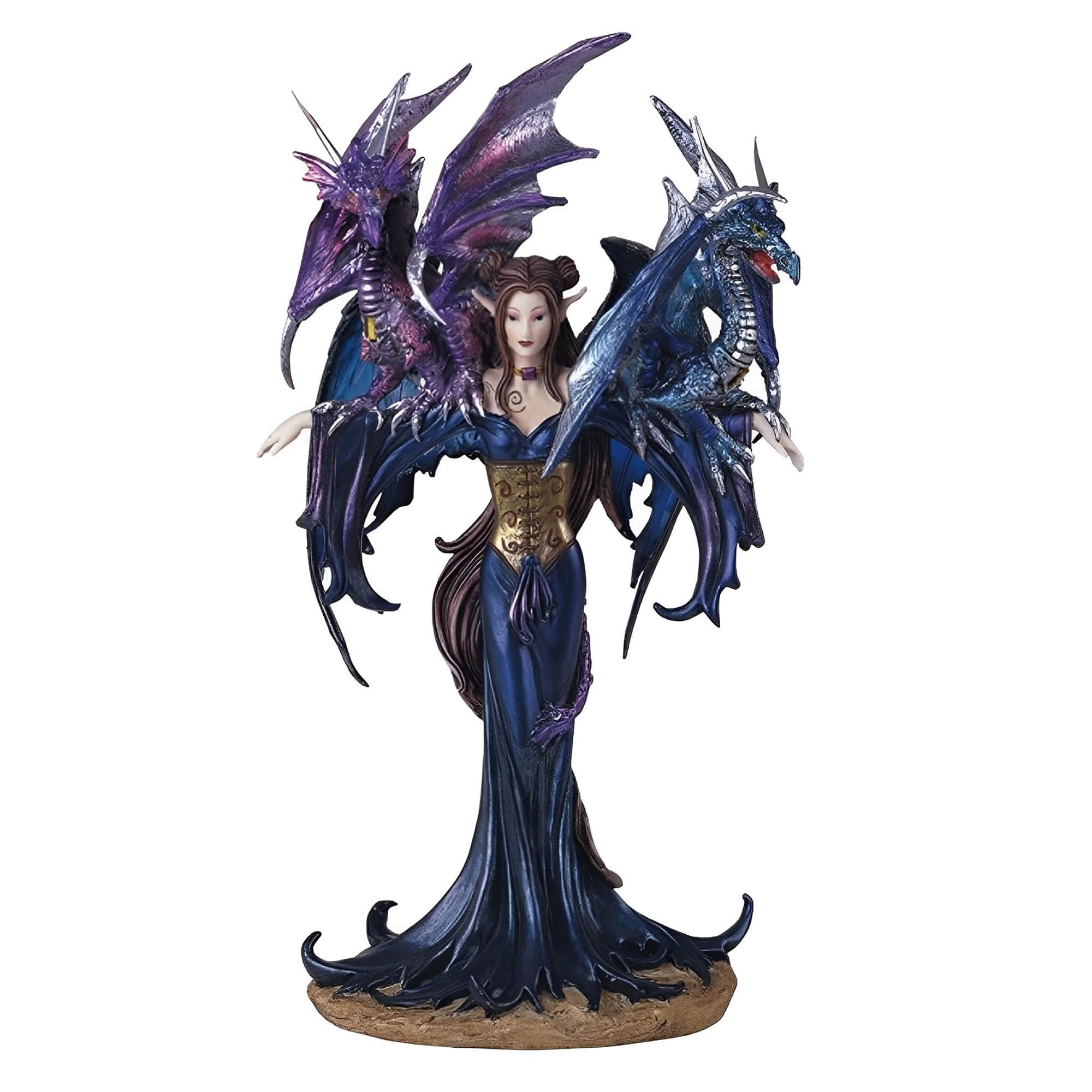 FC Design - 10.25"H Fairy with Two Dragons Figurine Statue Computer Desk Tabletop Medieval Gaming Home Decor Gift - Multi-Color