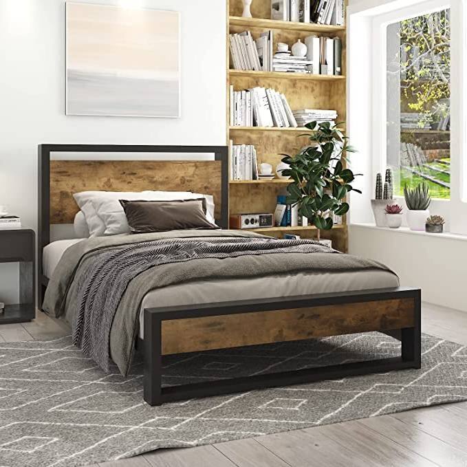 Back. Hivvago - Hivvago Twin Modern Farmhouse Platform Bed Frame with Wood Panel Headboard Footboard - Black.